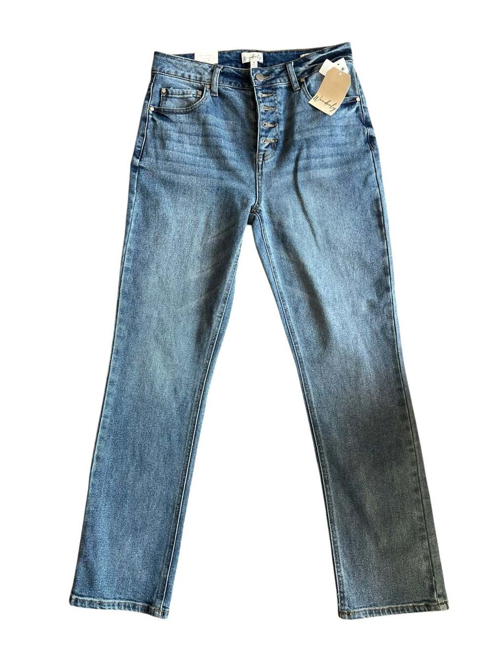 Wonderly Woman Size 8 Cropped Straight High-Rise Button Fly Jeans in Medium Wash
